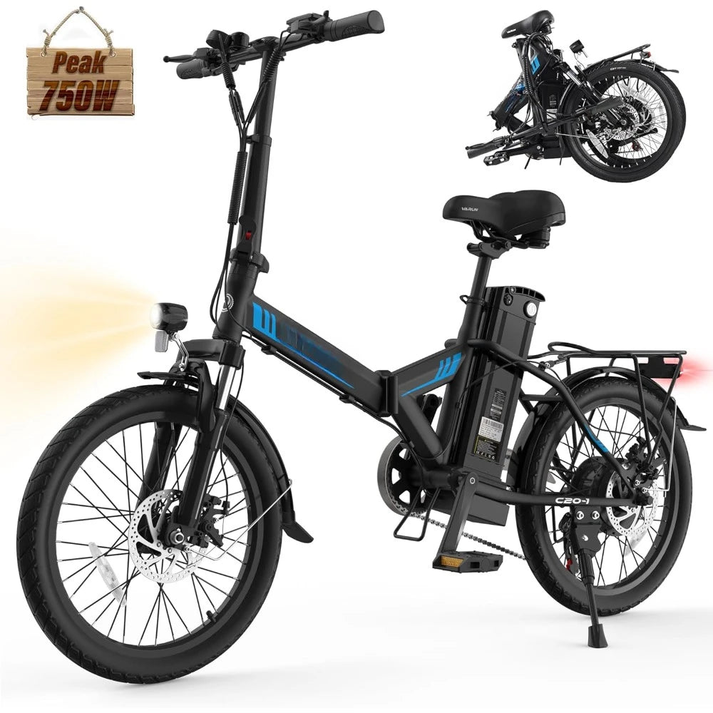 Electric Commuter Bike with 40-Mile Range, 20MPH Speed, 48V Removable Lithium Battery, and Stylish 20" Foldable Design