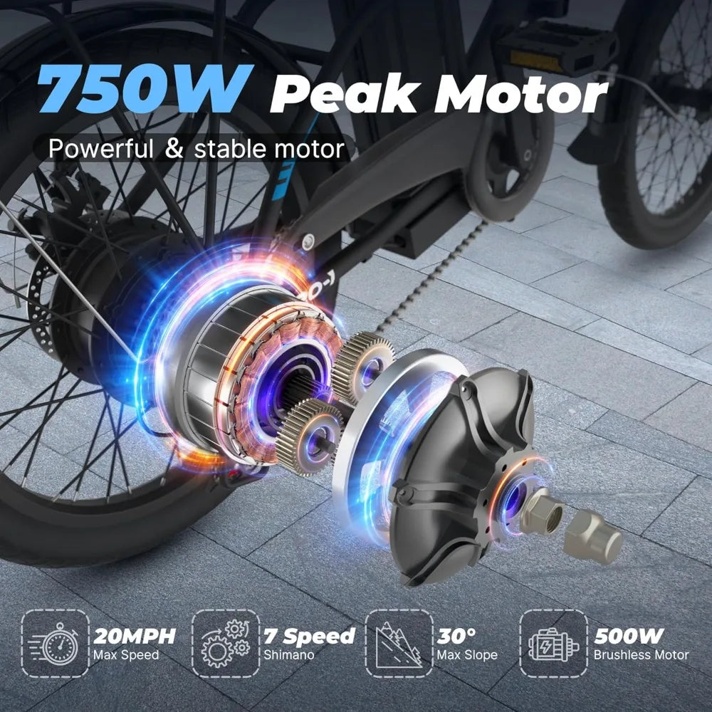 Electric Commuter Bike with 40-Mile Range, 20MPH Speed, 48V Removable Lithium Battery, and Stylish 20" Foldable Design